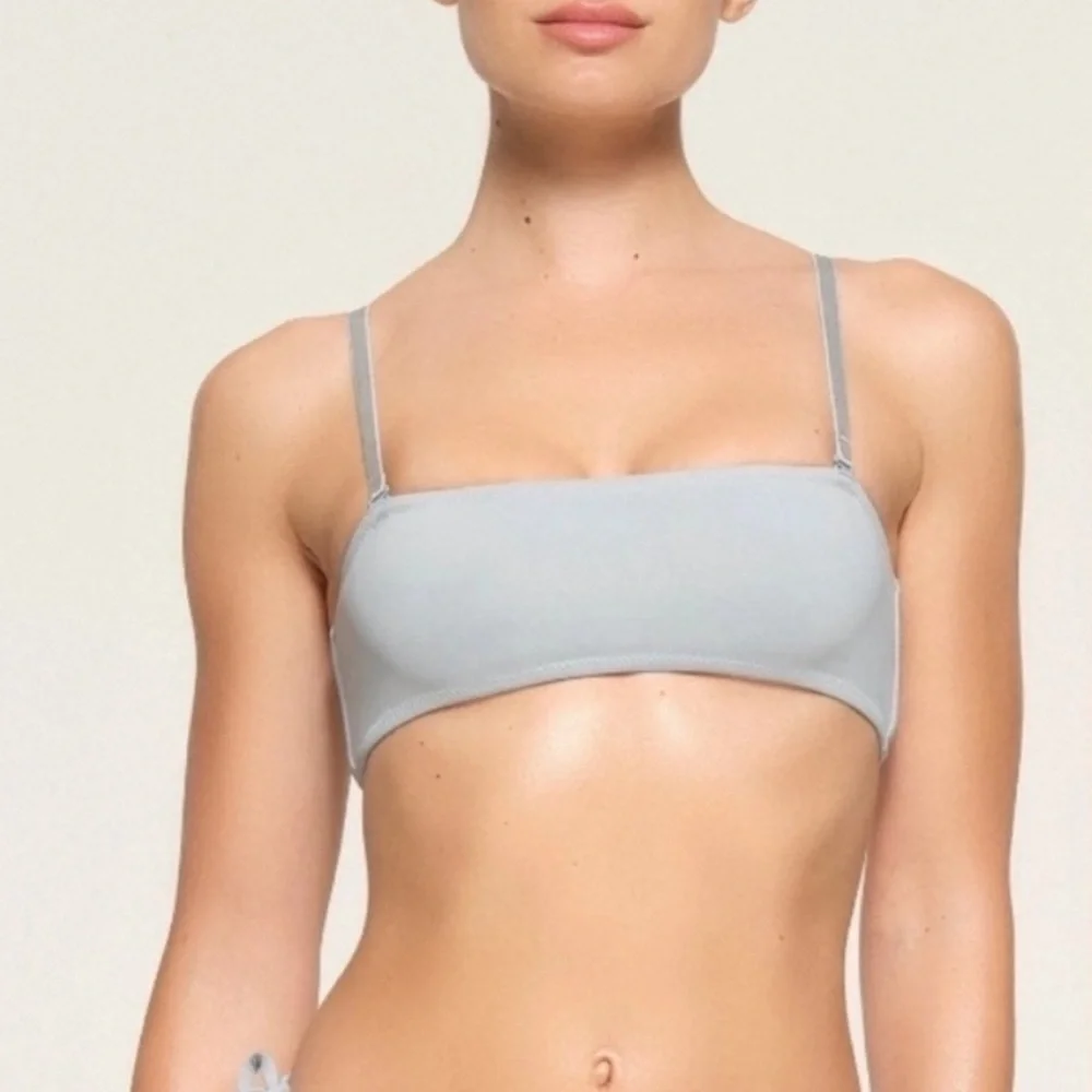 New Skims Micro Bandeau Bikini Top Swim Faded Denim Blue Sz S